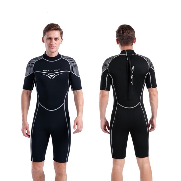 GoldFin Mens Shorty Wetsuit Neoprene Surfing Diving Swimming Snorkeling # E710-K - Picture 1 of 6